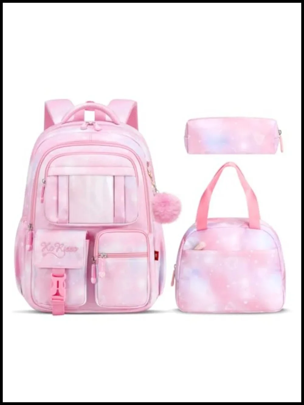 Girls Backpack Set with Lunch Box and Pencil Case, Cute Kawaii School Bookbag,